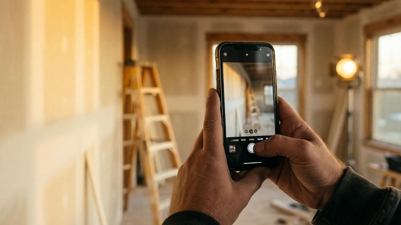 Photographing finished drywall for the daily report
