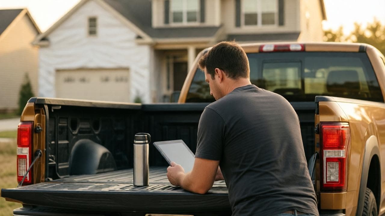 A contractor reviewing the day’s schedule on a tablet