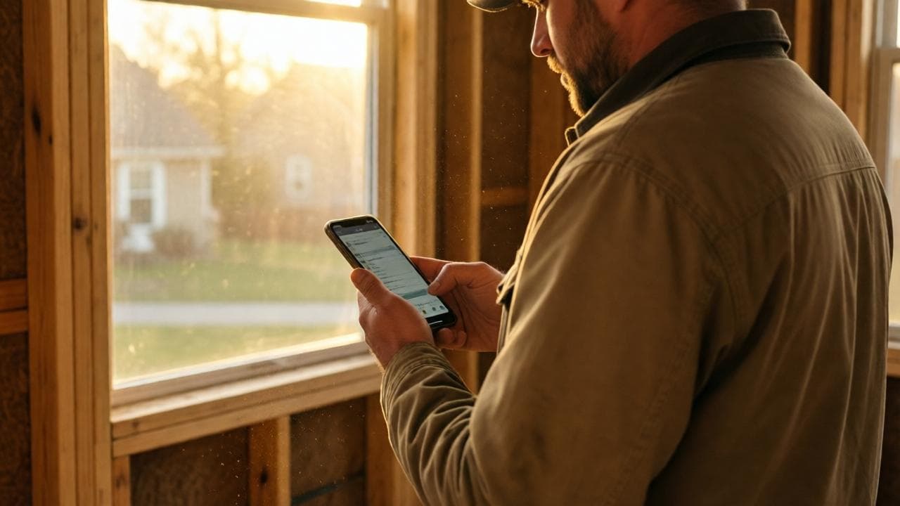 A crew member clocking in from a phone on site